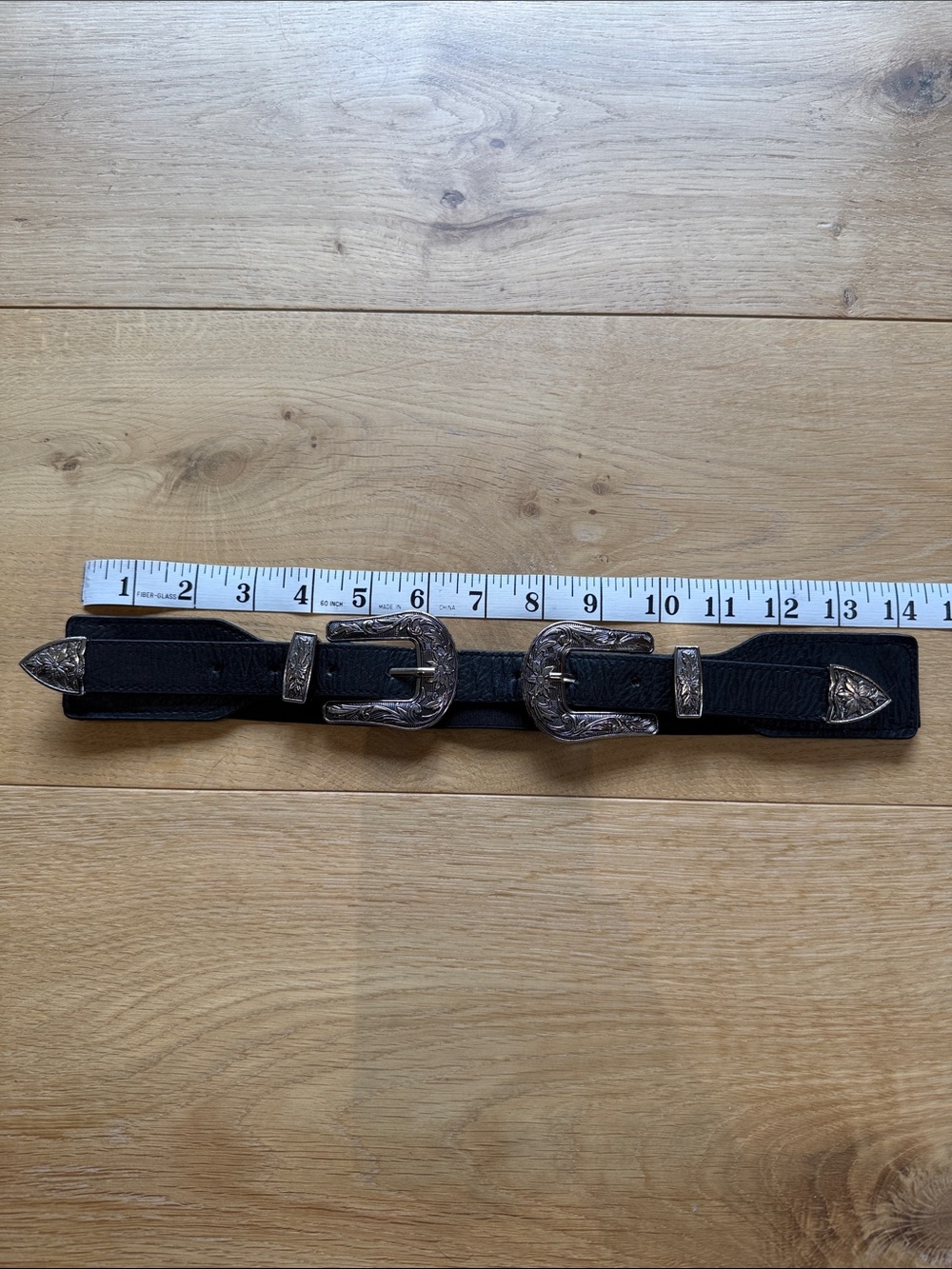 Black Western Double Buckle Leather Belt